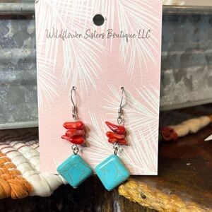Turquoise and Red Earrings